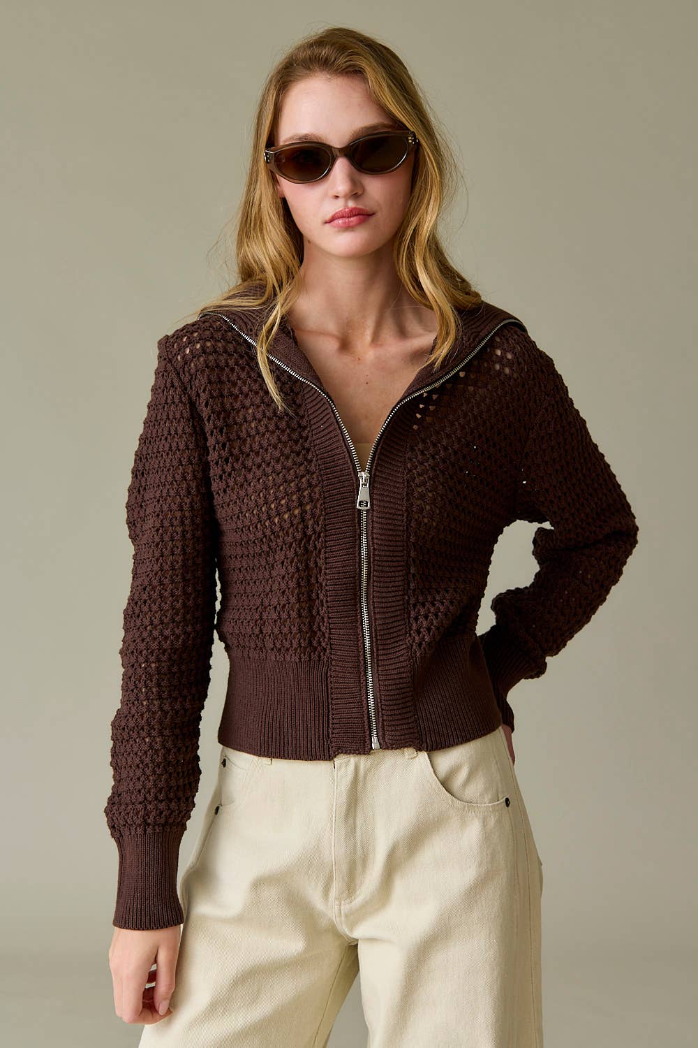 Mila Front Zip Knit Cardigan sweater