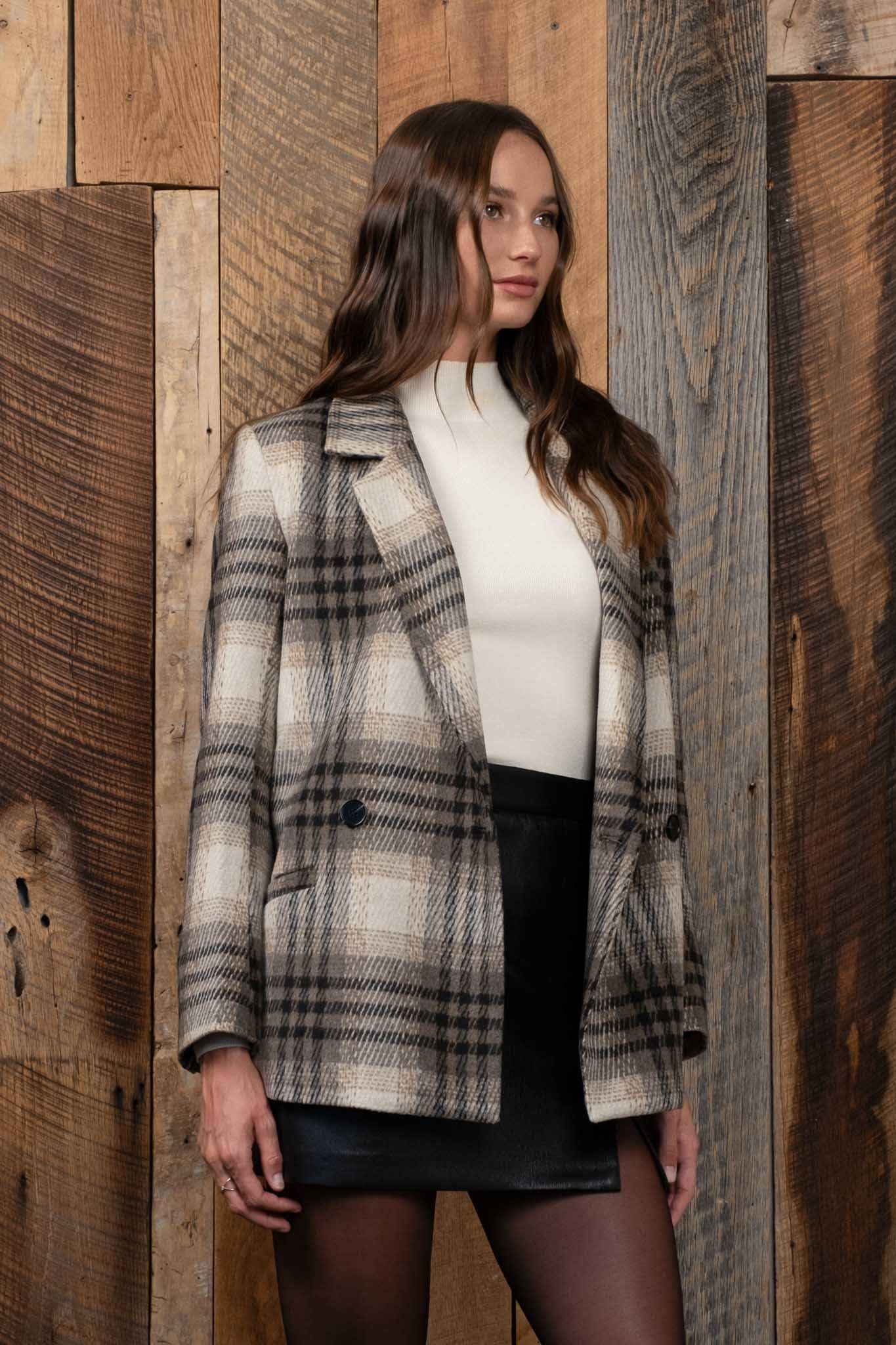 PLAID NOTCHED COLLAR BLAZER