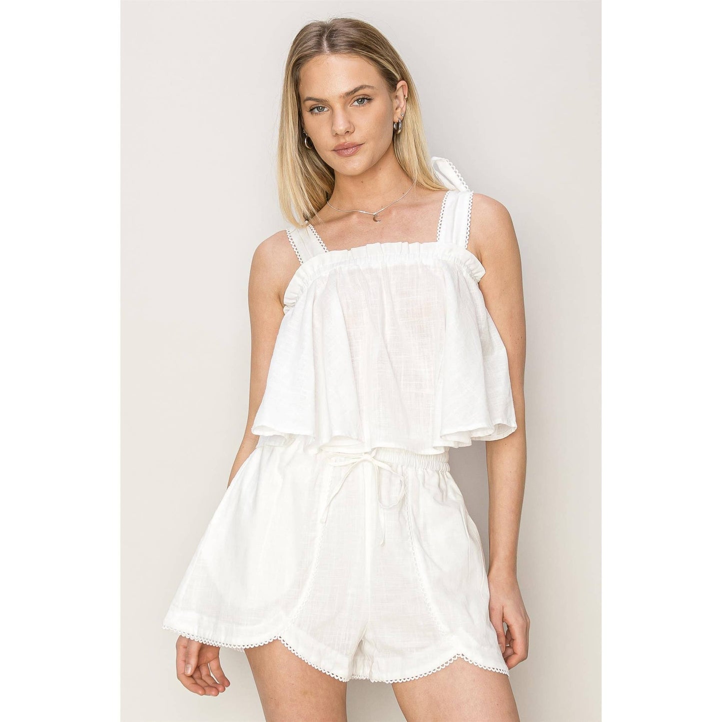 Romina Tie Shoulder Babydoll Crop Top