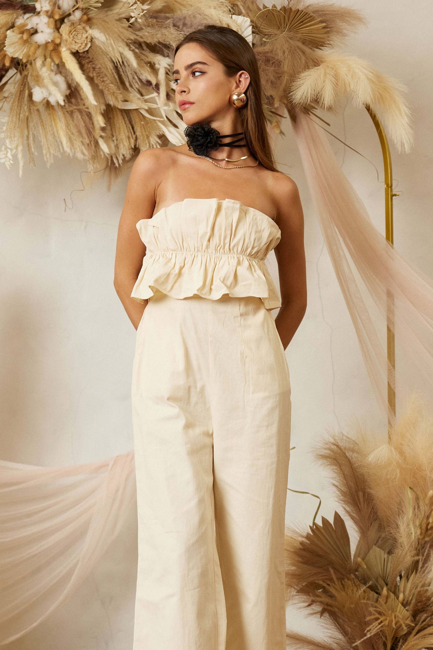 Cocktail linen jumpsuit