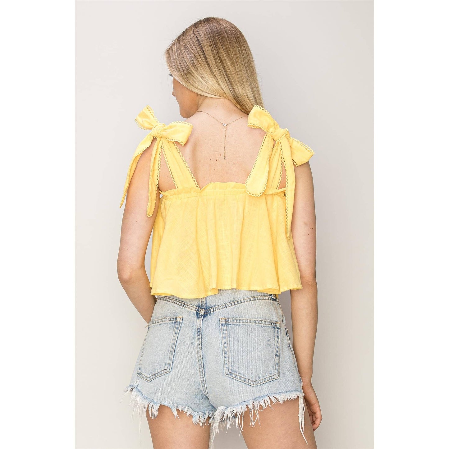 Romina Tie Shoulder Babydoll Crop Top