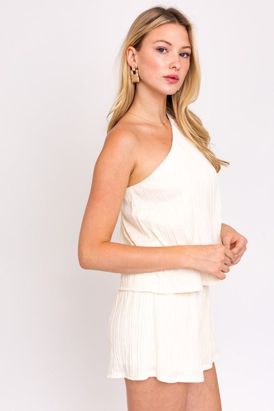 Annie Sleeveless One Shoulder Layered Top Romper