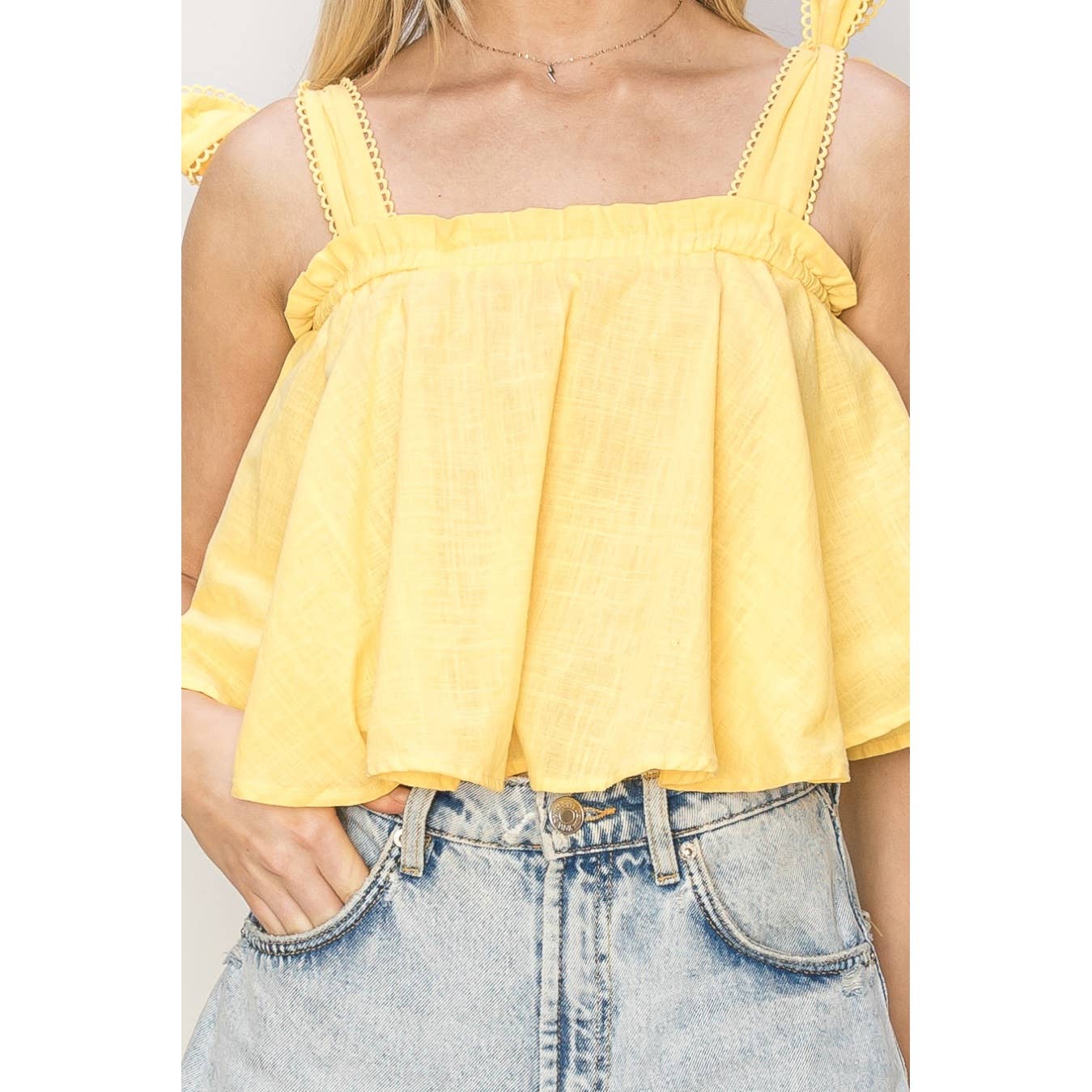 Romina Tie Shoulder Babydoll Crop Top