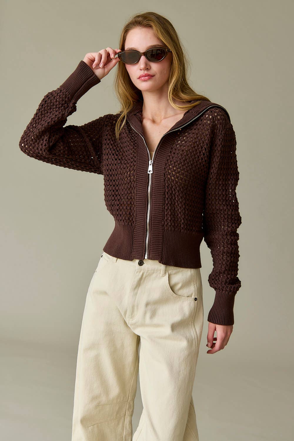 Mila Front Zip Knit Cardigan sweater