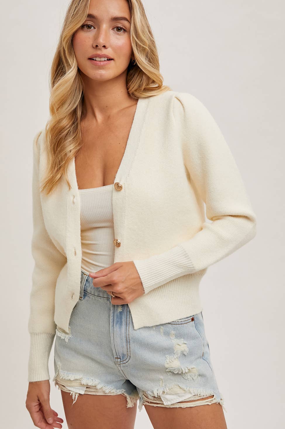 BUTTON DOWN V-NECK CARDIGAN