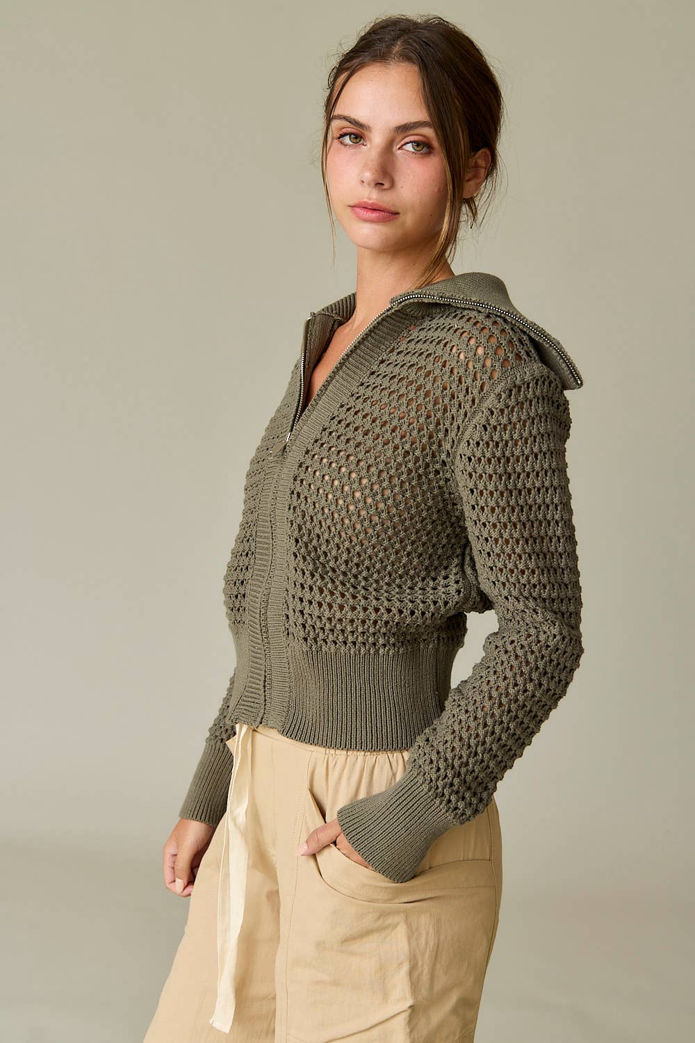 Mila Front Zip Knit Cardigan sweater