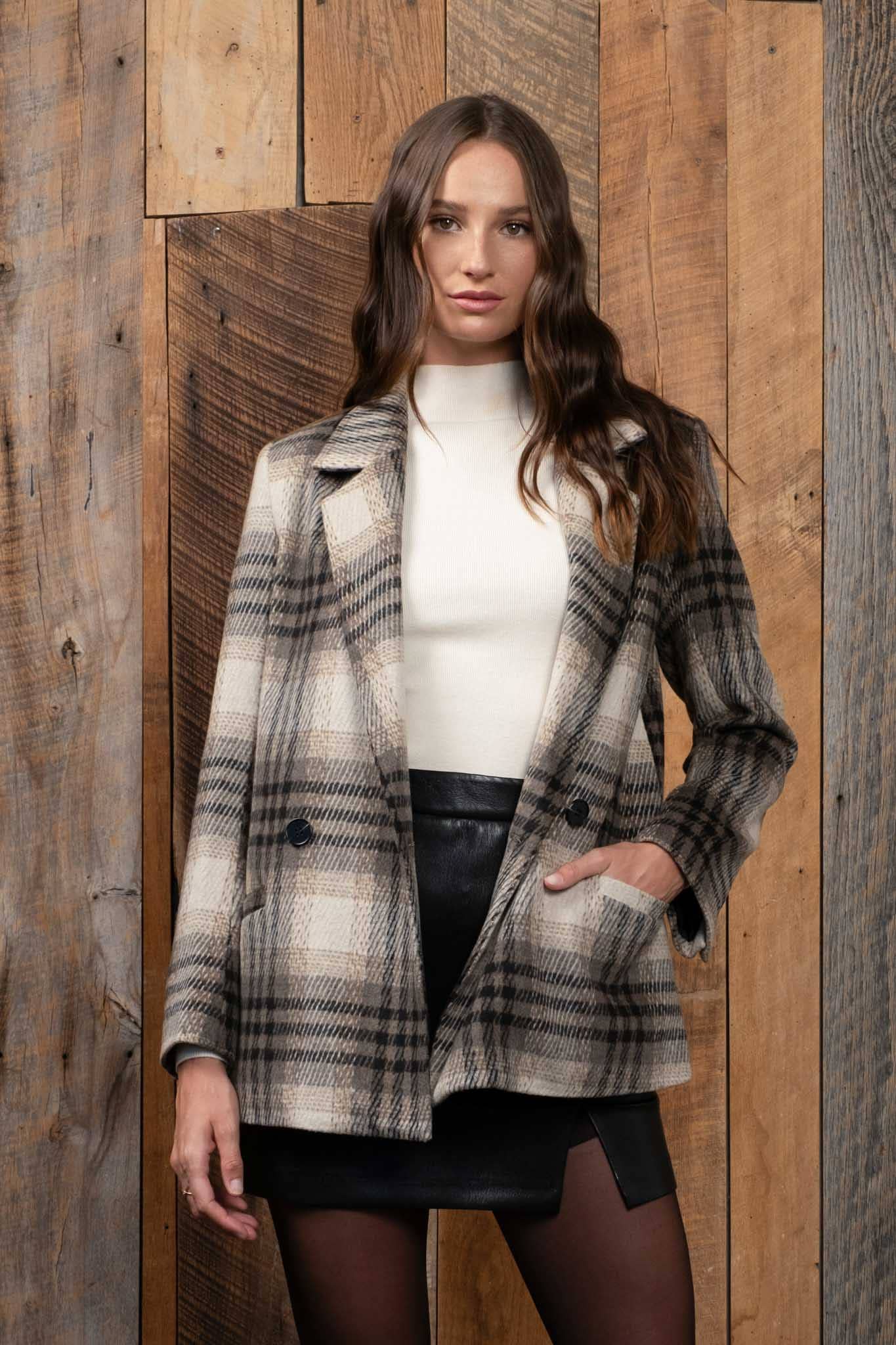 PLAID NOTCHED COLLAR BLAZER