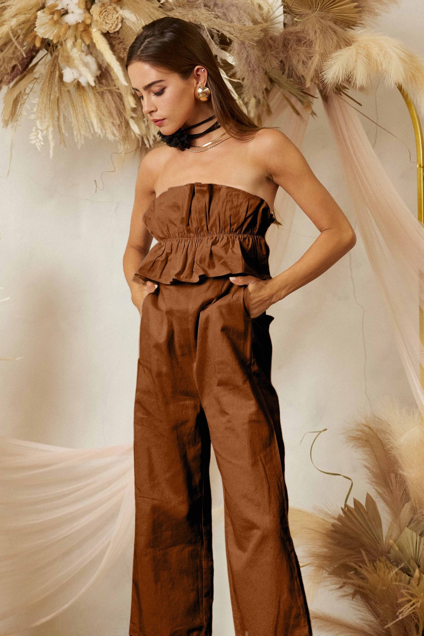 Cocktail linen jumpsuit