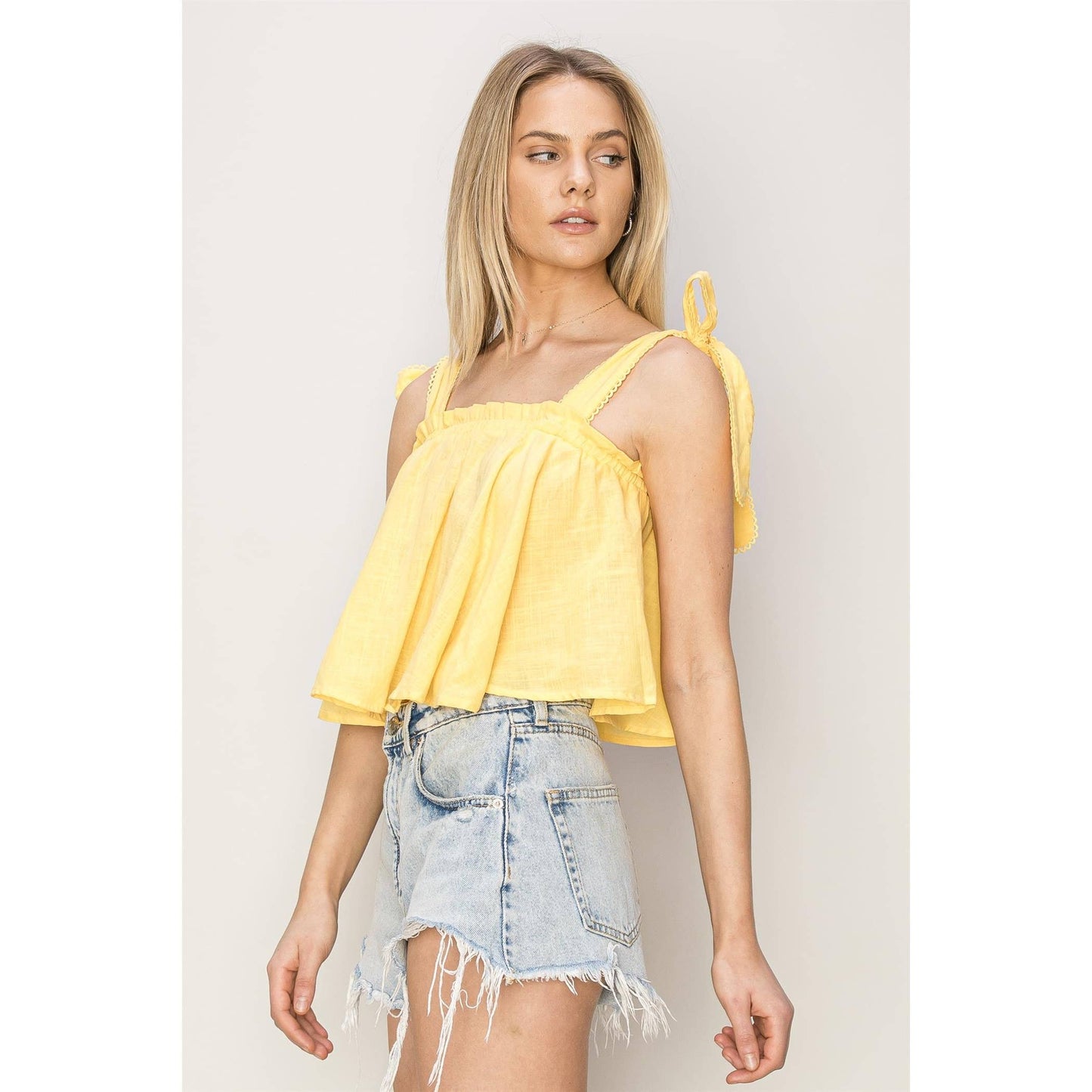 Romina Tie Shoulder Babydoll Crop Top