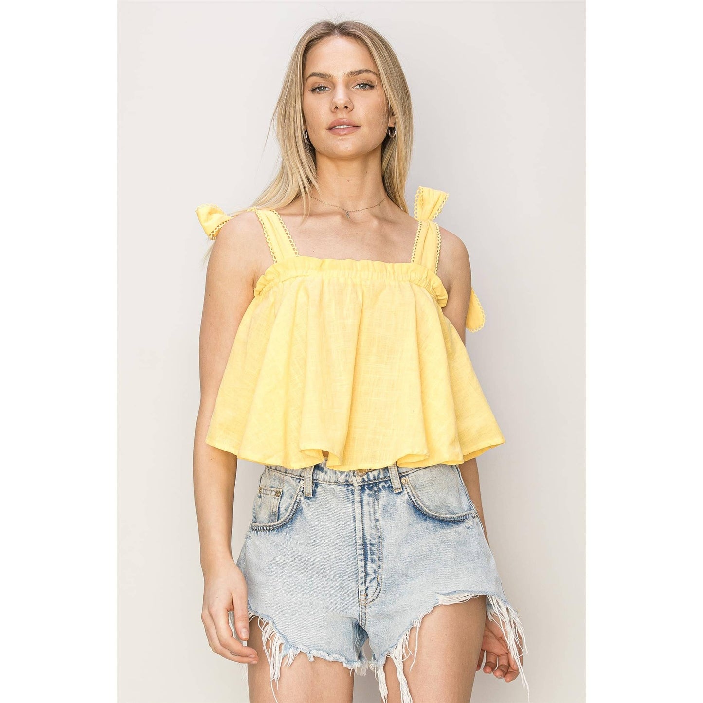 Romina Tie Shoulder Babydoll Crop Top