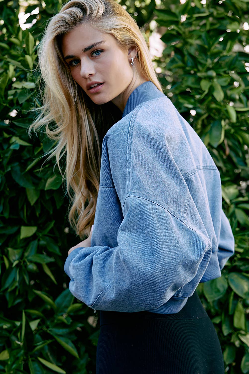 Crop Reglan Denim Bomber Jacket