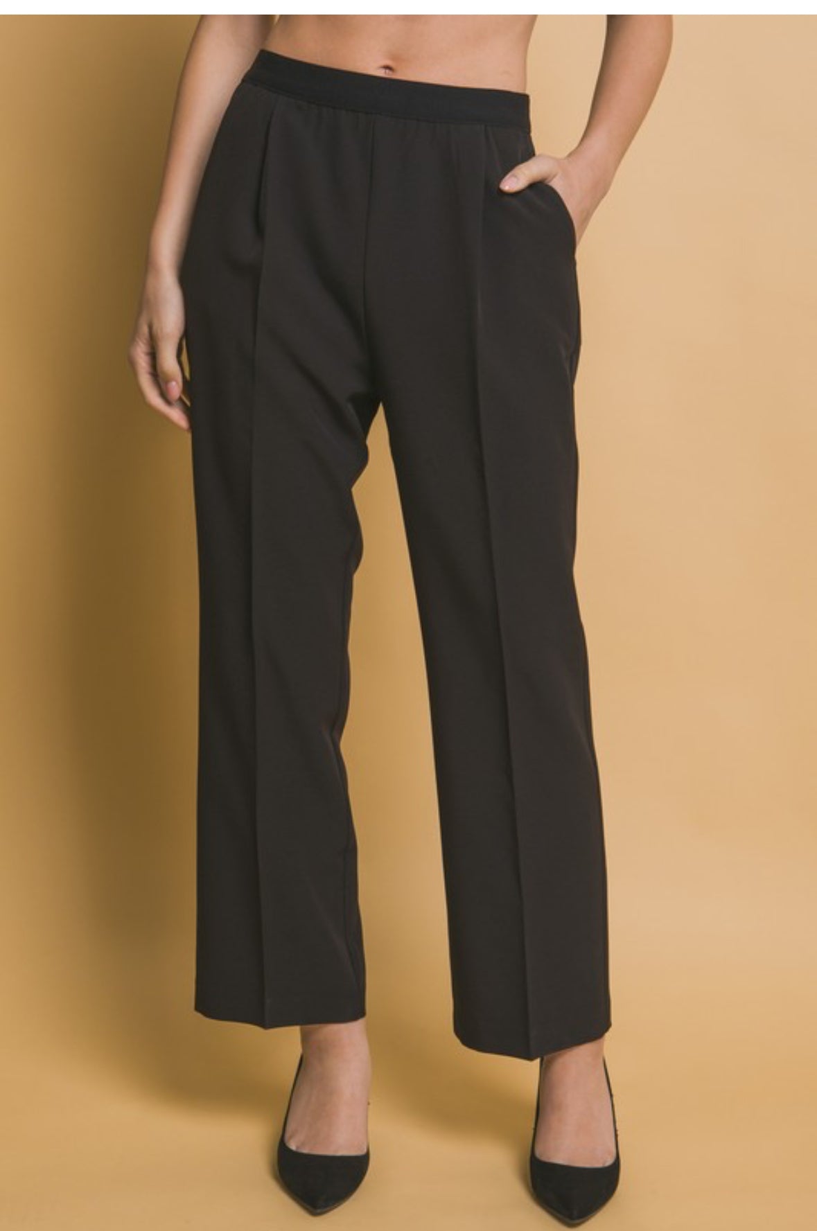 Elastic straight leg pants