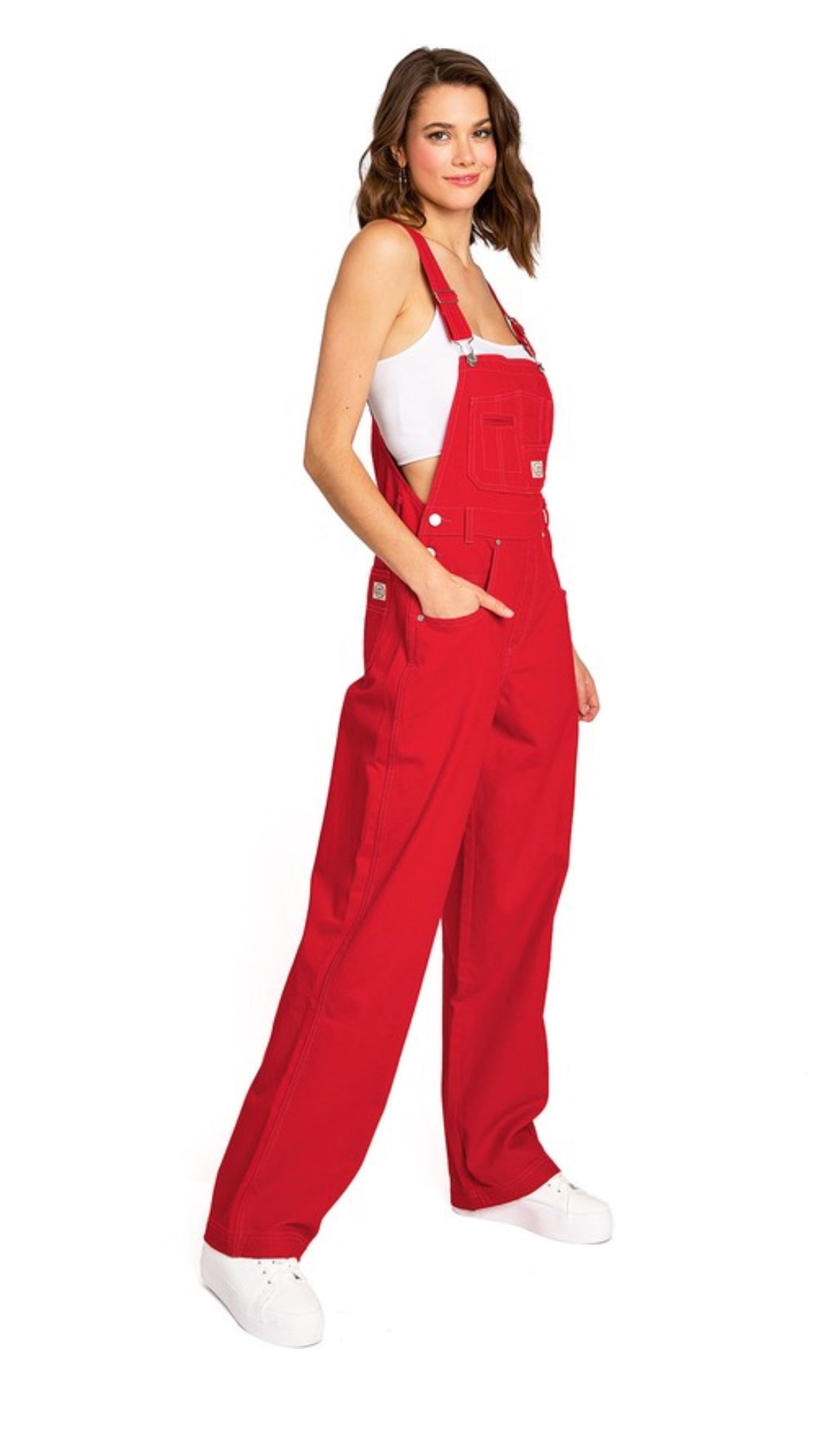 Lana Roux Red Denim Overalls