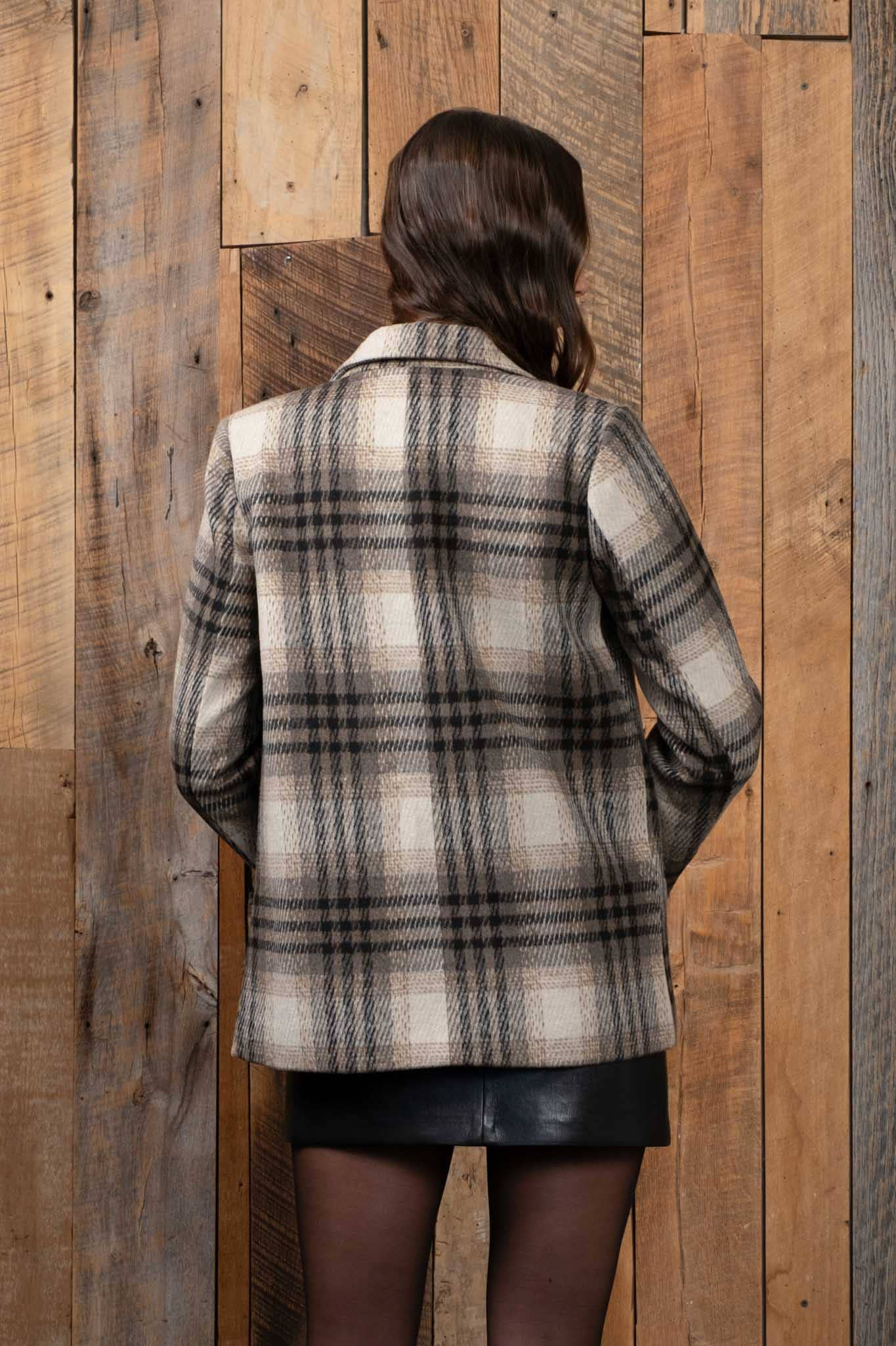 PLAID NOTCHED COLLAR BLAZER