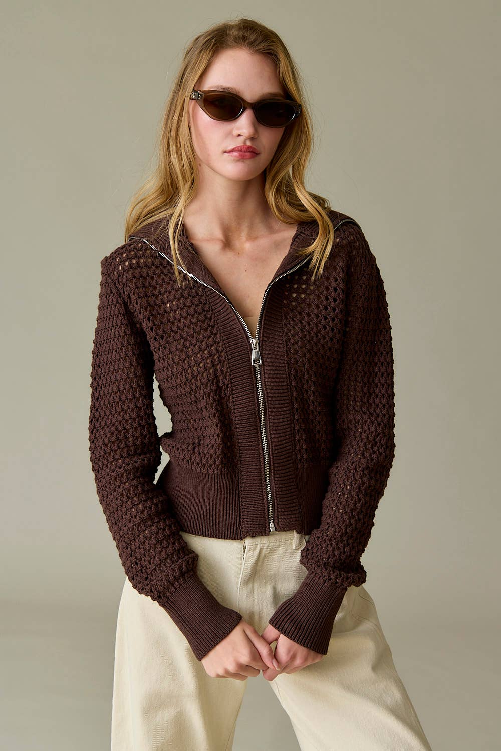 Mila Front Zip Knit Cardigan sweater